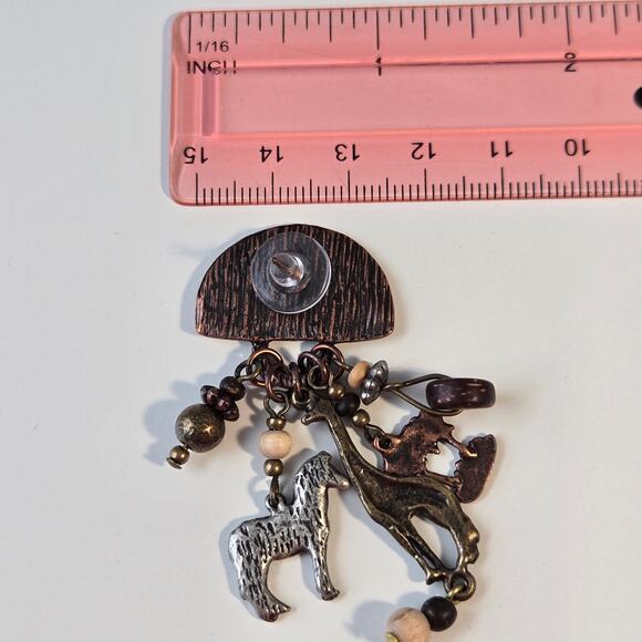 African Wildlife Safari Giraffe Zebra Palm Tree Bronze Dangle Post Earrings - Picture 4 of 5